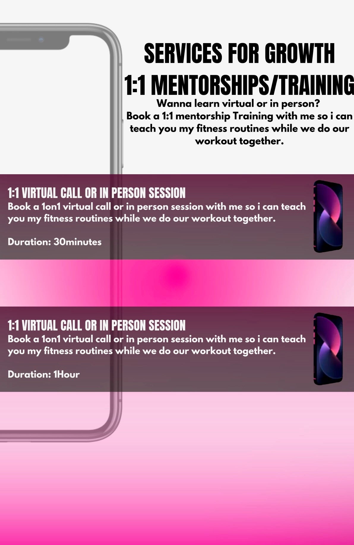 1:1 VIRTUAL OR IN PERSON TRAINING SESSION (30MINS)